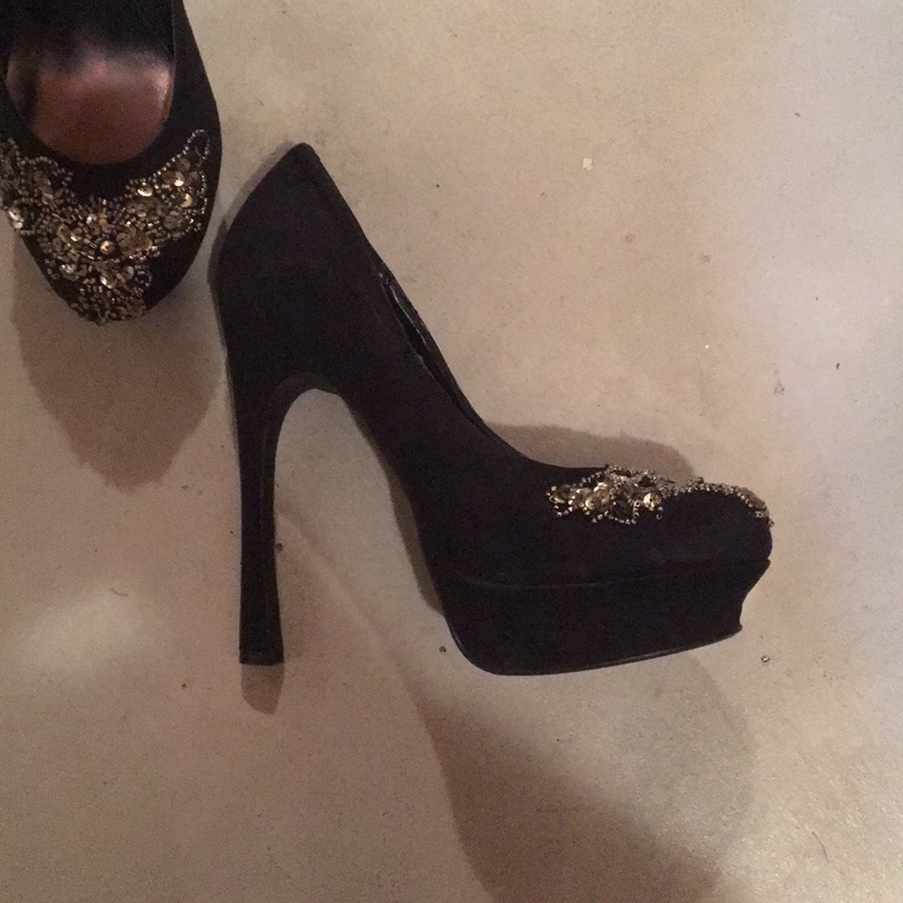 Black sequin platforms